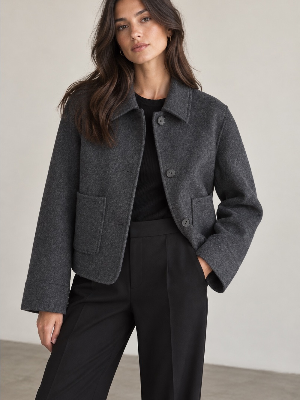 Zara Women's Charcoal Gray Cropped Boxy Jacket Size XS